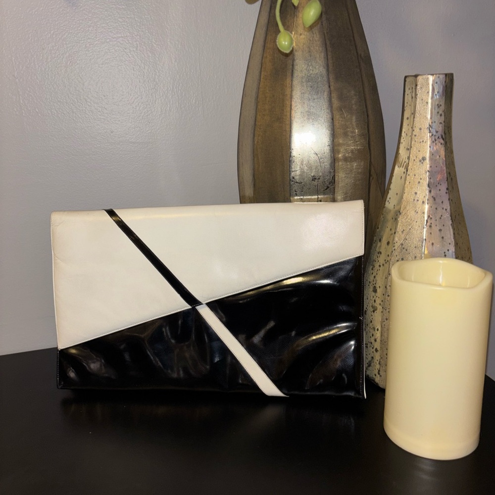 Bally Black and White Patent Leather Clutch- Gold Chain Added.